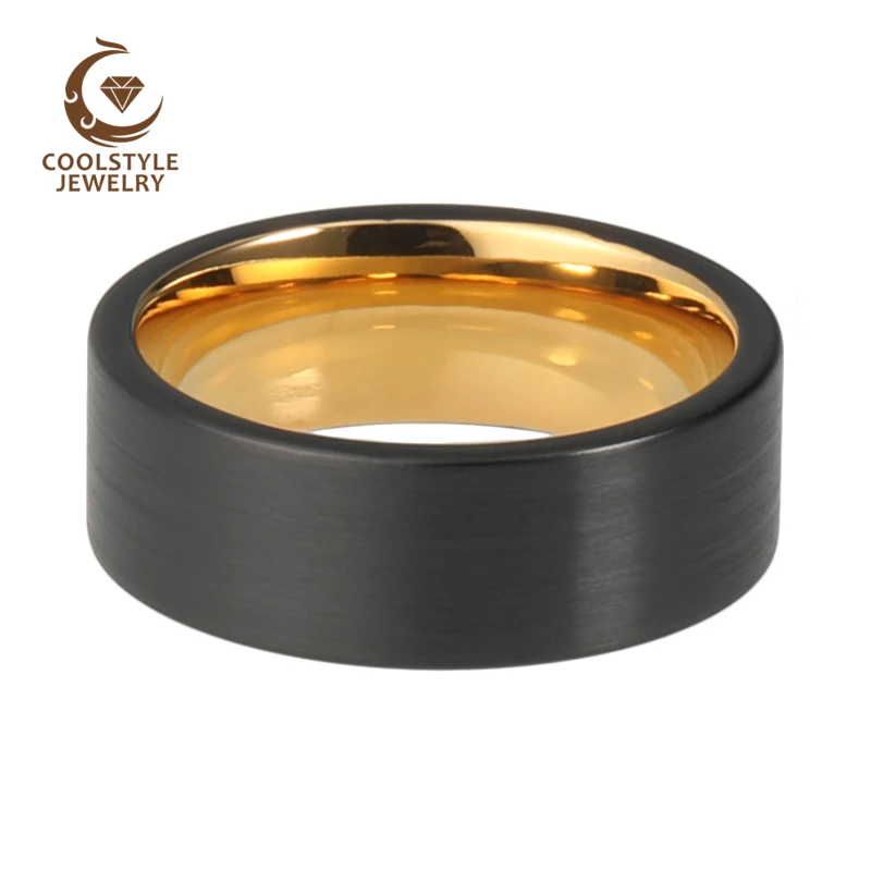 8 мм черного желтого цвета золото Вольфрам кольцо Для мужчин женщин Обручальное
