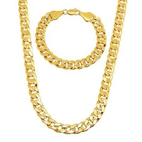 jewelry set flat curb chain yellow gold filled solid mens necklacebracelet set 24 inches8 6 inches