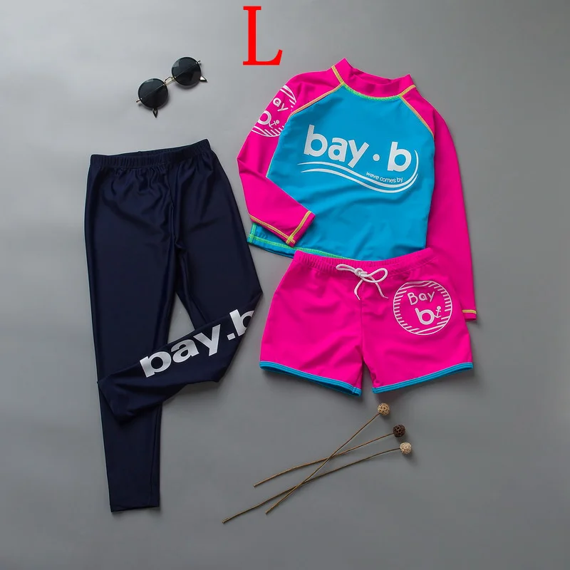 SIZE L UPF50+ одежда для купания для малышей, 3 предмета, детская одежда для купания для девочек, с длинными рукавами, с защитой рук и ног, купальник для девочек, пляжная одежда купальный костюм - Цвет: SIZE L