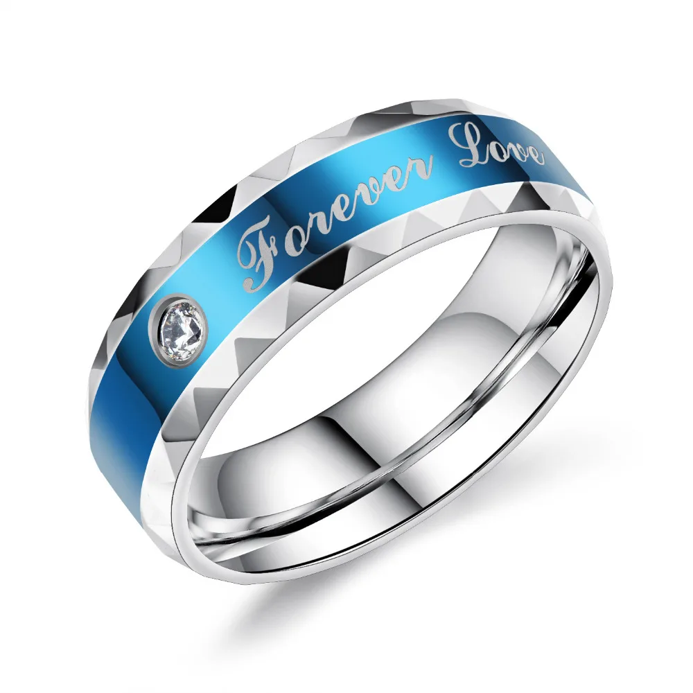 ERLUER lovers Gift Steel Pair Ring Women Men Zircon blue silver plated Jewelry Engagement wedding Couple Rings set Finger Bague | Украшения