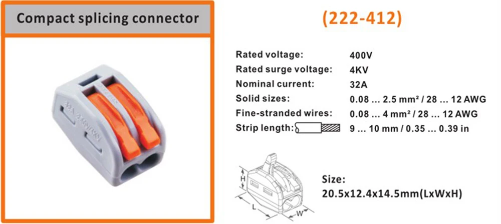 (40 шт./пакет) 2-контактный Универсальный компактный разъем для проводов