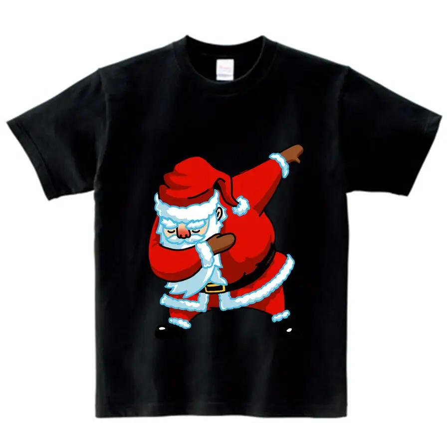 black childreT-shirt Детская летняя футболка футболки с короткими рукавами для мальчиков и девочек с забавным рисунком кота Санта Клауса, даб Дэнс, футболка для детей 2-15 лет - Цвет: black childreT-shirt