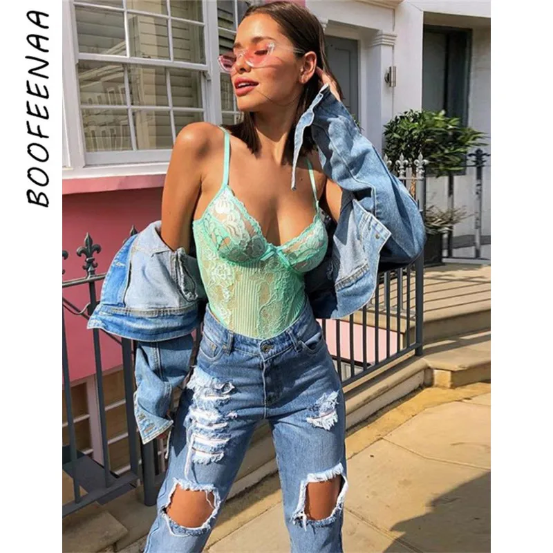 BOOFEENAA, сексуальное, прозрачное, Сетчатое, цветочное, кружевное, боди для женщин, лето, нижнее белье, Клубная одежда, бодикон, комбинезон, боди, костюмы, топы, C83-I12