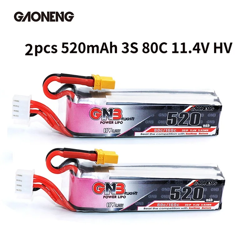 2pcs 520mAh 3S 80C Gaoneng GNB 520mAh 11,4 V Lipo батарея 80C 3S HV 4,34 V RC батарея XT30 Разъем для RC гоночный FPV Дрон RC аксессуары для мультикоптера - Цвет: 2pcs 520mAh 3S 80C
