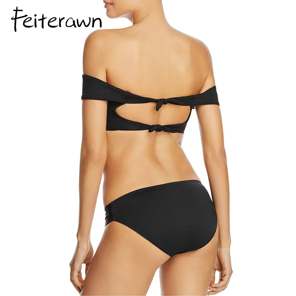 Feiterawn черный Biquinis Feminio 2018 с открытыми плечами и v-образным вырезом Maillot De Bain Mujer