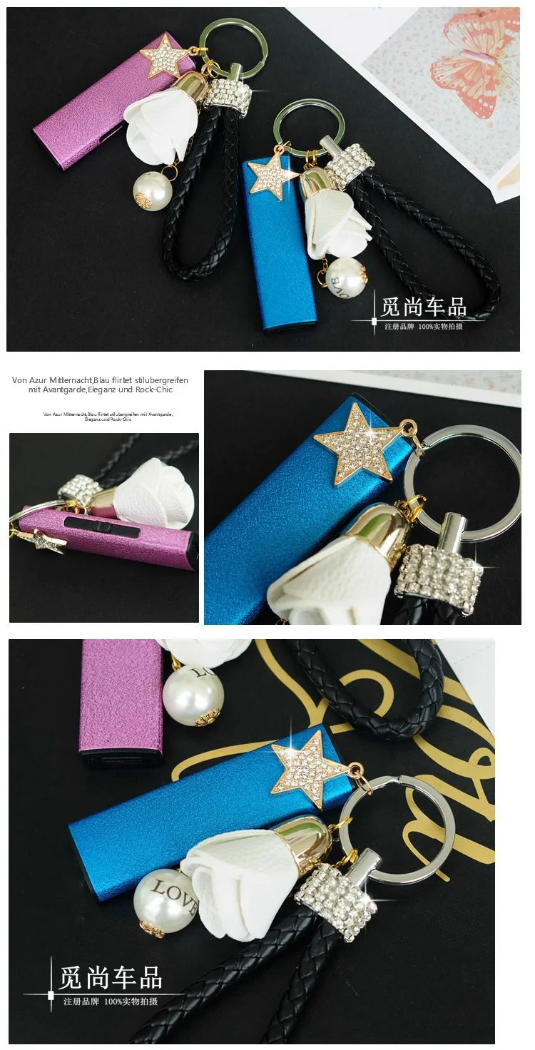 Lady lighter Keychain lighter USB charging Ms. cute creative rhinestone windproof silent cigarette lighter electric wire lighter