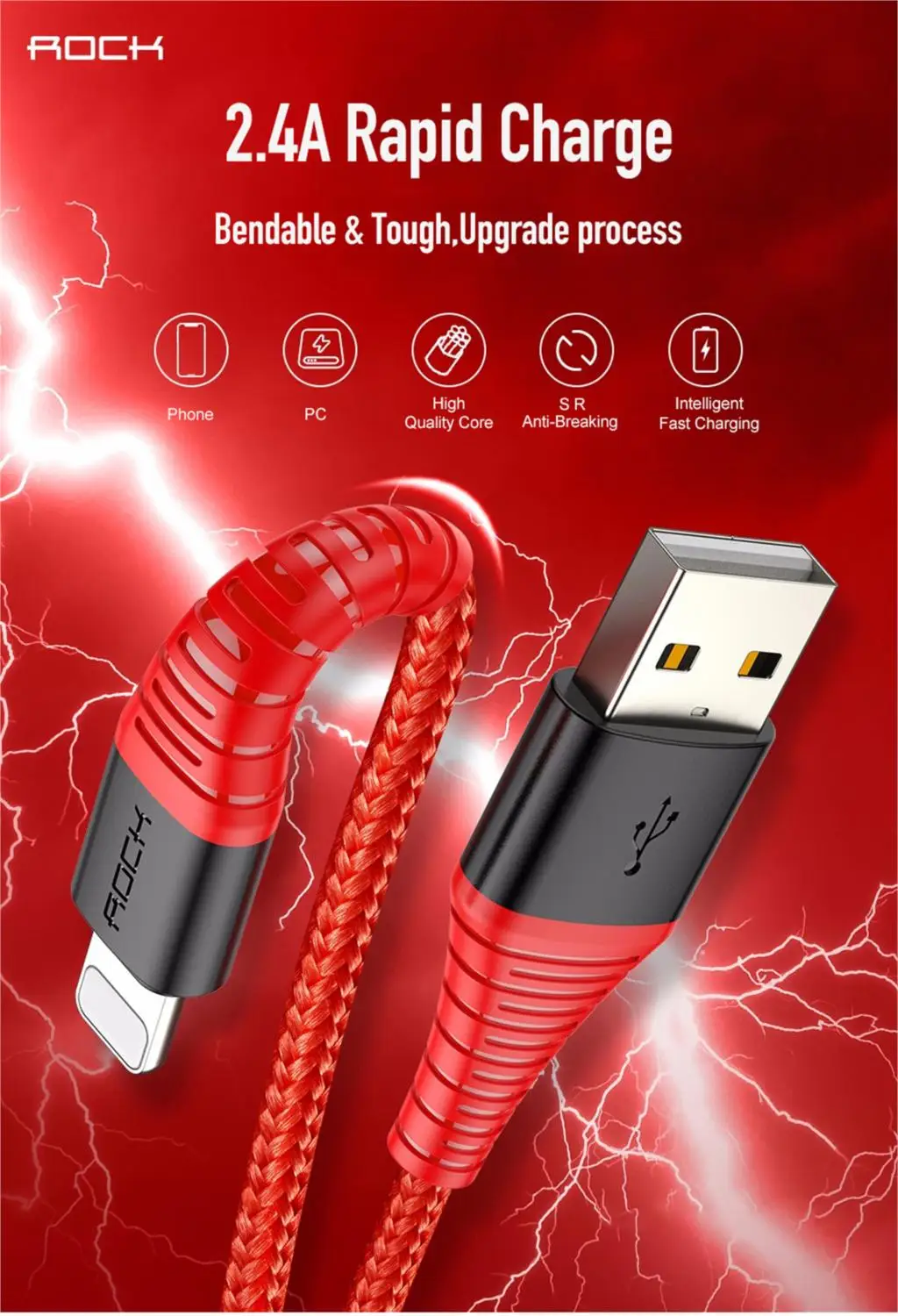 ROCK Led светильник Usb кабель для iphone 5 5s 6 6s 7 8 Plus X шнур iPad Usb зарядное освещение кабель синхронизации данных передачи данных 8 Pin