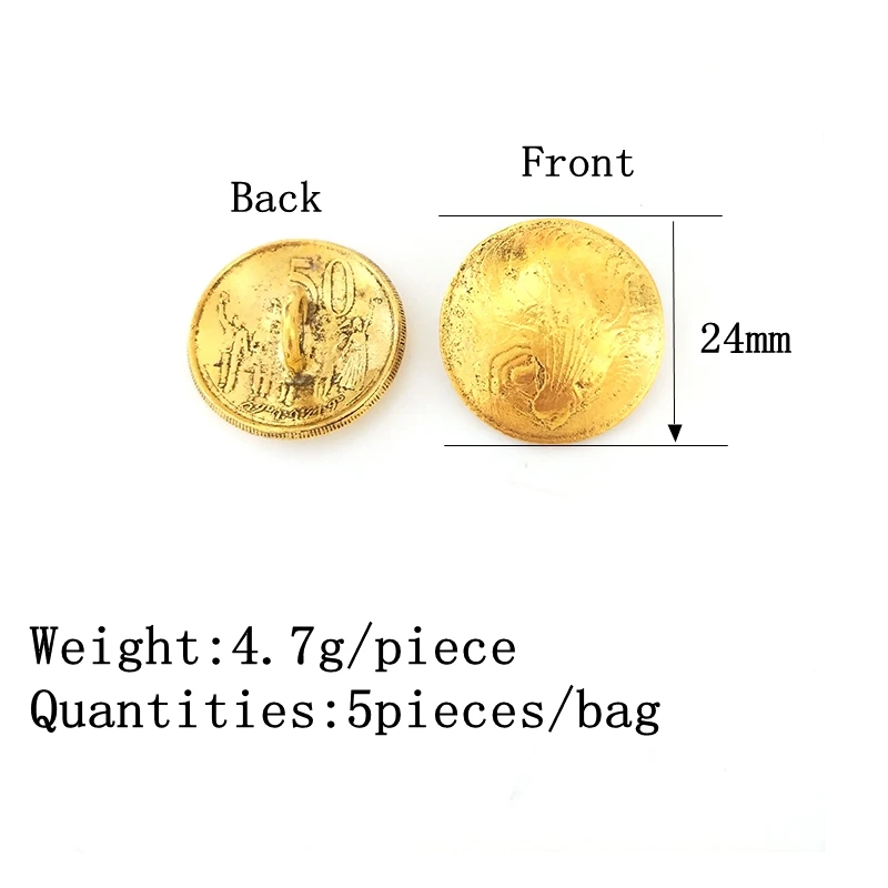 New 5pieces/bag 24MM Retro Zinc Alloy Metal Round Gold Lion Decorative Buttons Charm Pendant For DIY Hair Jewelry Accessories | Украшения и