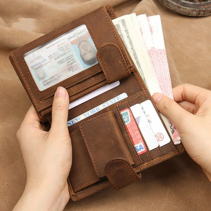 Мужской тонкий бумажник ID Окно карты чехол с RFID Блокировка винтажный складной бумажник