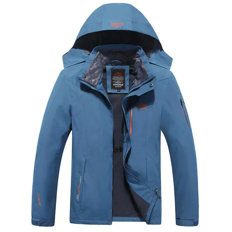 Asian Size DenimBlue Мужская верхняя одежда размера плюс 5XL 6XL 7XL 8XL, водонепроницаемые ветрозащитные куртки, весенне-осеннее пальто с капюшоном, туристическая горная ветровка - Цвет: Asian Size DenimBlue