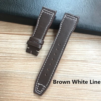 Brown White Line 20 мм 21 мм 22 мм коричневый черный мужской ремешок для часов IWC Pilot Mark XVII IW327004 IW377714 ремешок для часов из натуральной телячьей кожи браслет - Цвет ремешка: Brown White Line