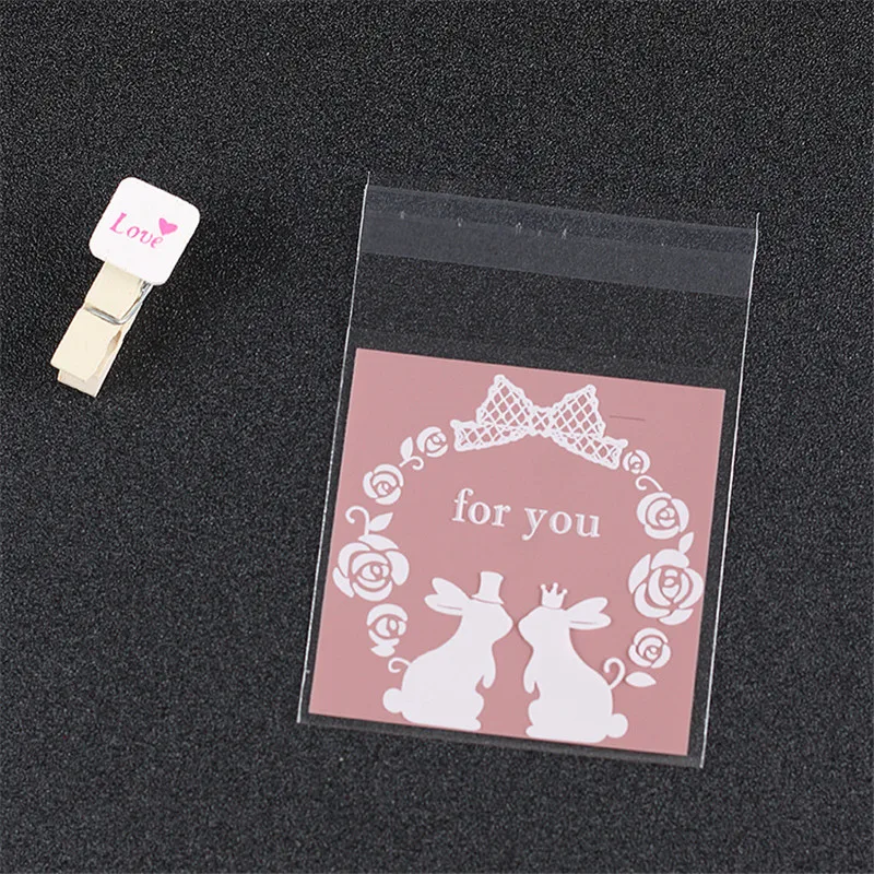 100 штук/упак. милые самоклеющиеся пакеты с мультяшным Кроликом упаковка для