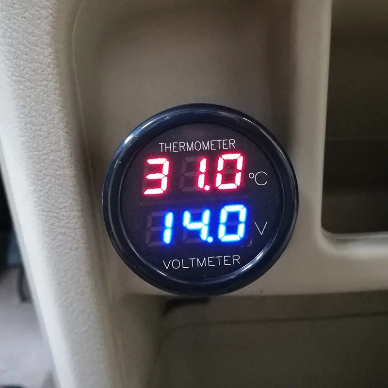 Цифровой Авто DC 12 В 24 в автомобильный термометр Вольтметр 2 в 1 монитор напряжения температуры Красный Синий светодиодный двойной дисплей - Цвет: Red Blue LED