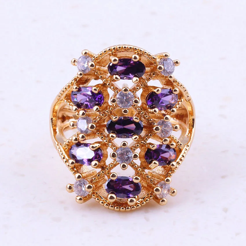 Веселые фиолетовые Кристальные кубические циркониевые кольца желтого золота