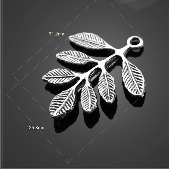 High quality 4 Pieces/Lot 31.2mm*25.8mm Antique Silver Plated metal leaves charm olive branch charm pendant Jewelry findings