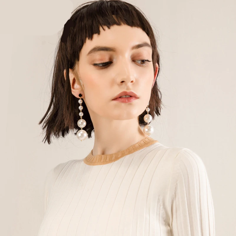 Элегантные Роскошные Блестящий Цирконий жемчужные длинные сережки с кисточками