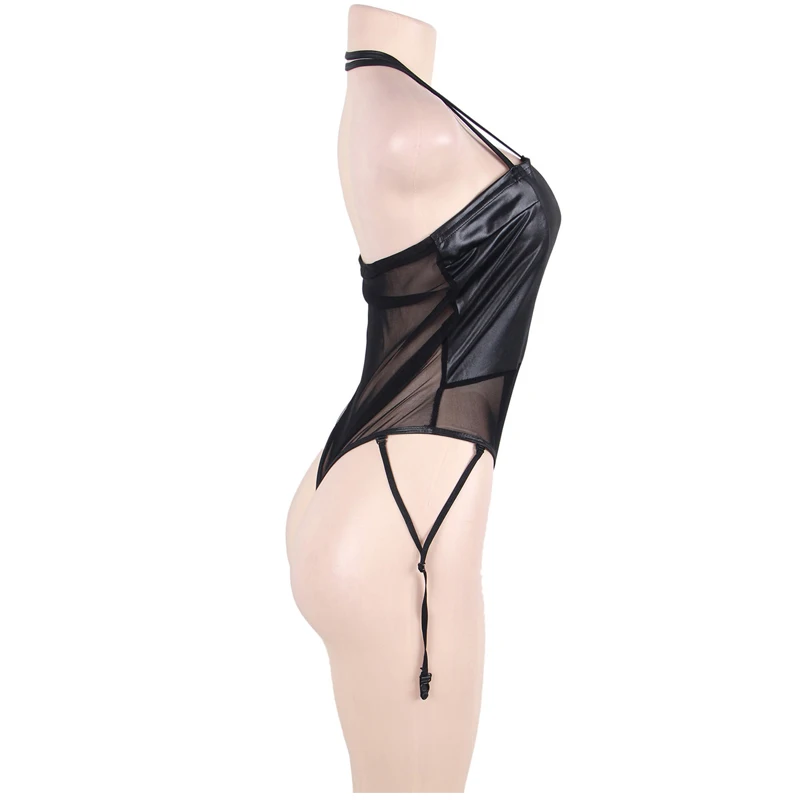 Сексуальное черное нижнее белье babydoll для женщин faxu кожаный костюм Фитнес Тедди
