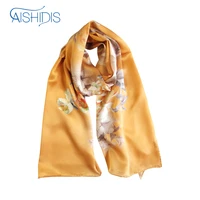 aishidis oblong silk scarf grace flower scarves wraps fashion female spring clothes accessoires orange handmade hems