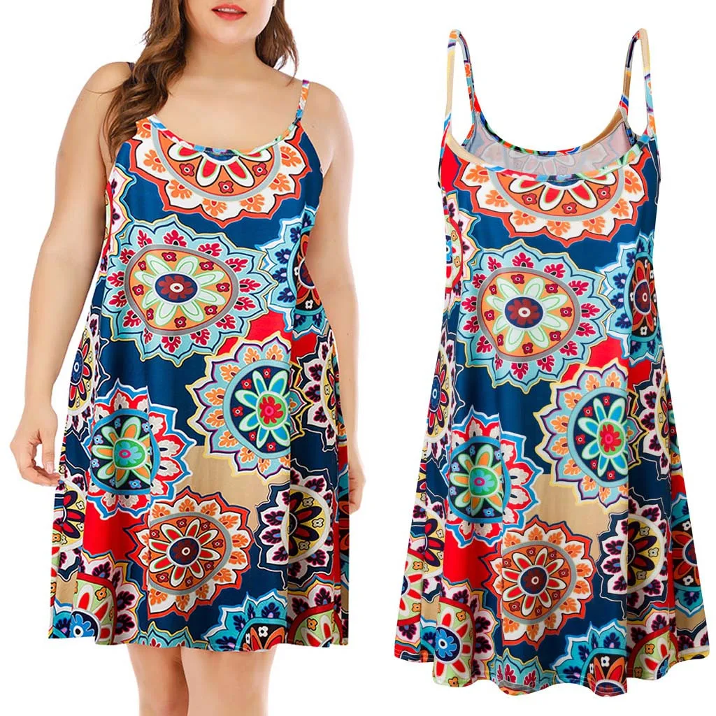 Платье-мини женское пляжное без рукавов с принтом | Женская одежда