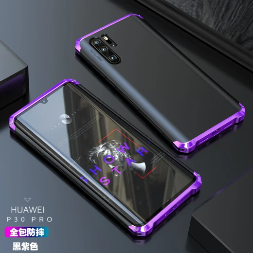 P30 PRO Black Purple Высококлассный противоударный чехол для huawei P30PRO с металлической рамкой из поликарбоната, бампер из алюминиевого сплава P30 Pro, Текстурированный чехол - Цвет: P30 PRO Black Purple