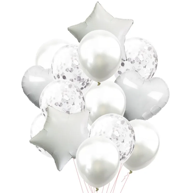 white 2 14pcs 12in Confetti Latex Balloons Multi 18in Helium Balloon Happy Birthday Party Decor Wedding Festival Balon Party Supplies - Цвет: white 2