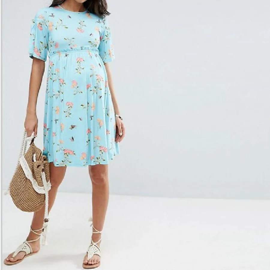 New Ties Waist Floral Printed Linen Maternity Dress Summer Autumn Fashion Nursing Clothes for Pregnant Women Pregnancy Clothing | Мать и
