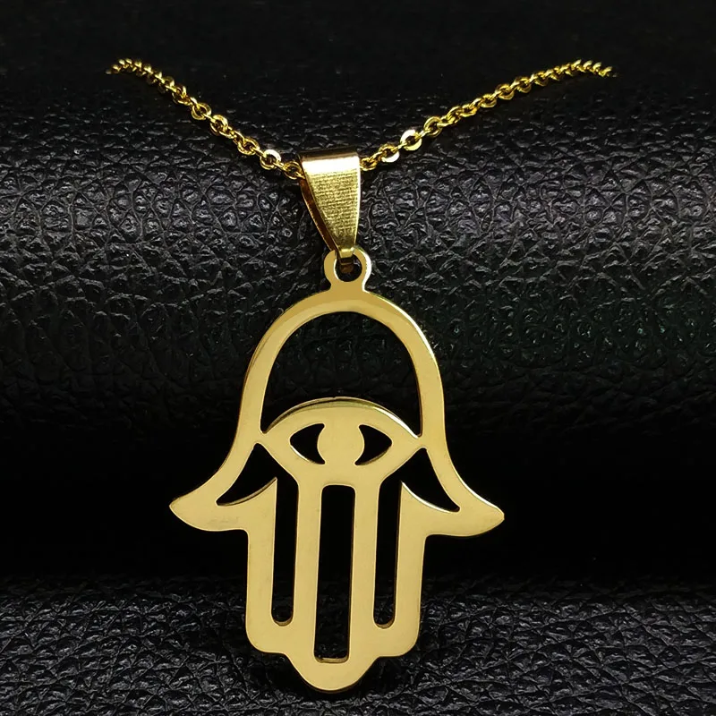 2020 цепь Hamsa из нержавеющей стали для женщин ожерелье золотого цвета и подвески