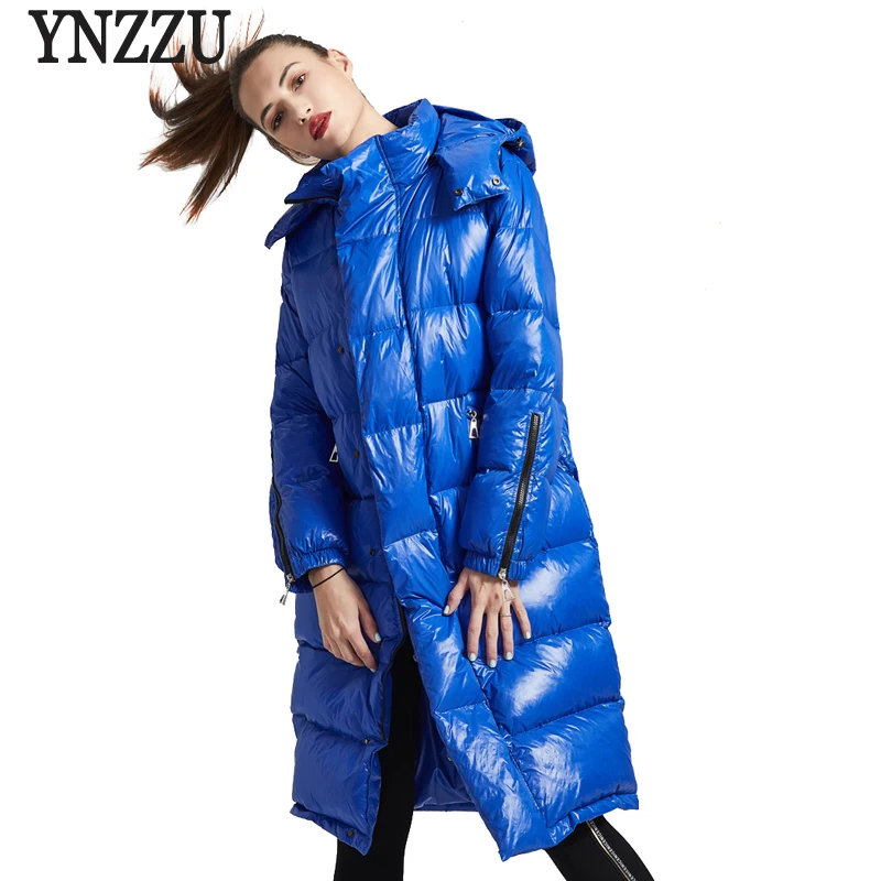 

Brand Luxury 2020 Winter Women's Down Jacket Chic Bright Duck Down Coat Women Thick Warm Hooded Female Snow Overcoat -30 AO709