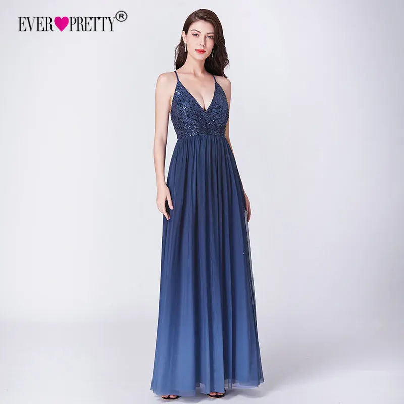 Платья выпускного вечера 2020 Ever Pretty Sexy темно-синий A-Line V-образным вырезом с