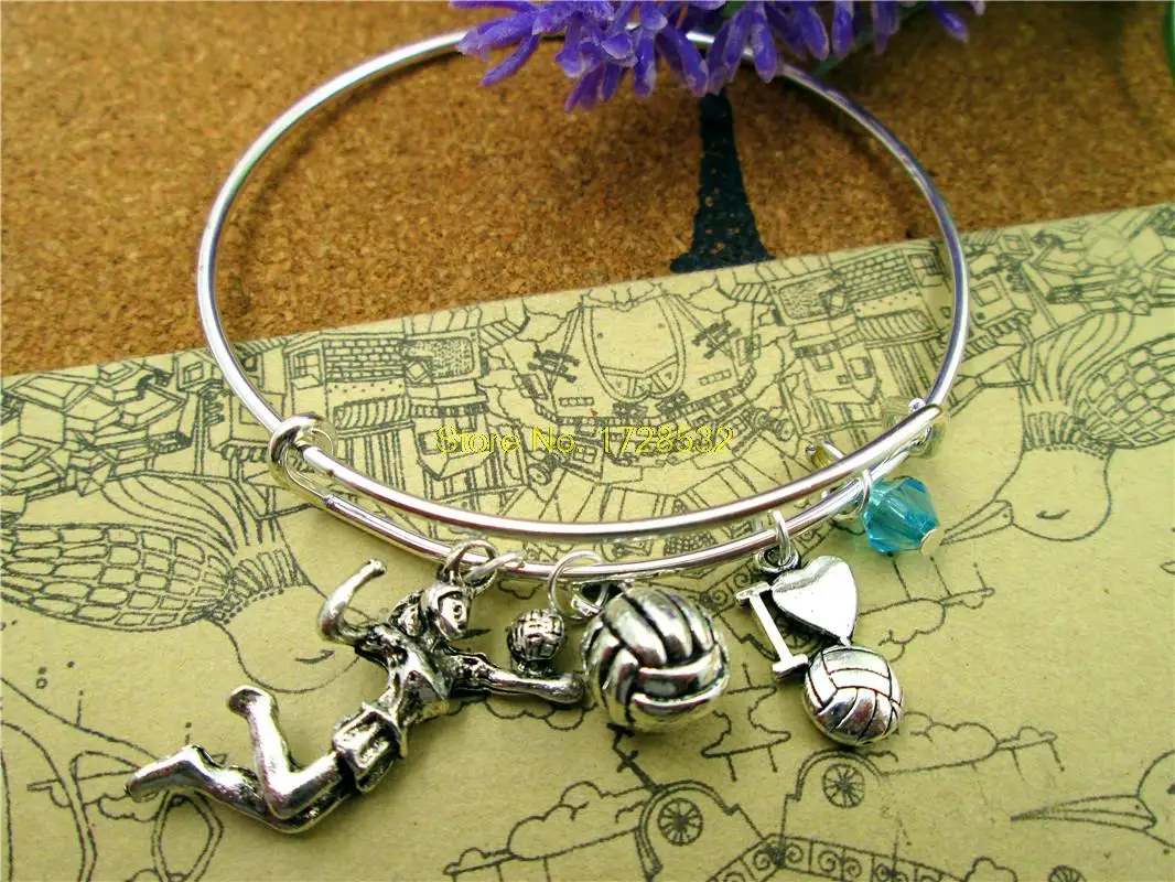 

Hot sale 65mm bangles volleyball bracelet sports bangles volleyball player ,3D mini volleyball ,I heart volleyball bangles