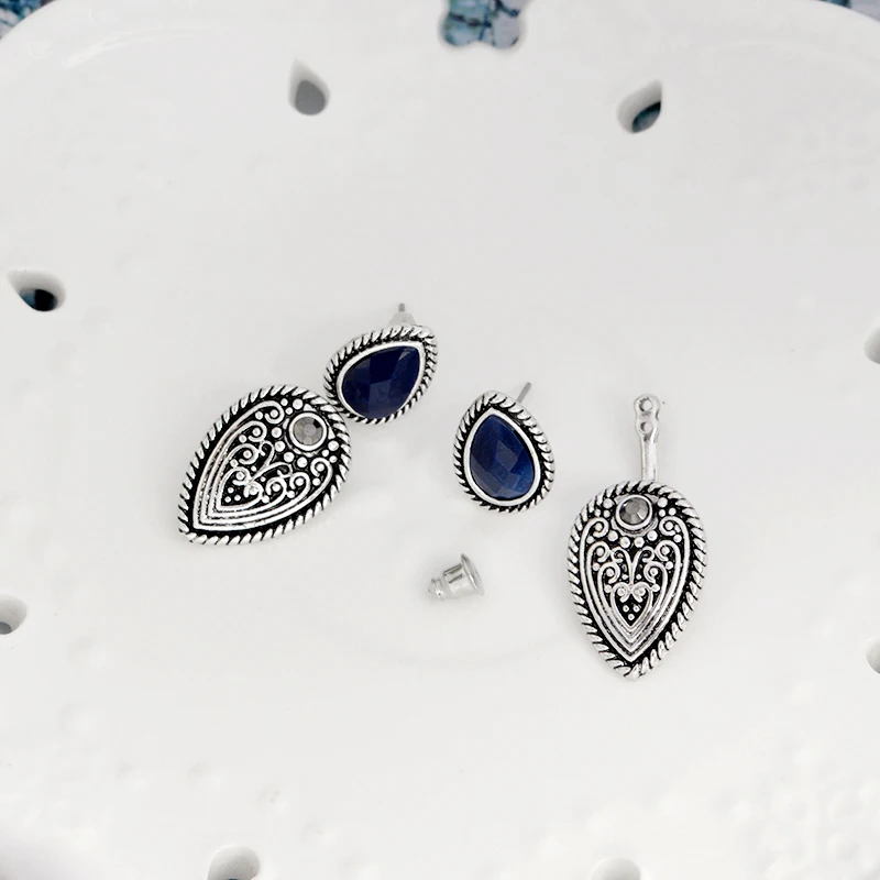 Очаровательные богемные серьги из синего камня винтажные тибетские турецкие для