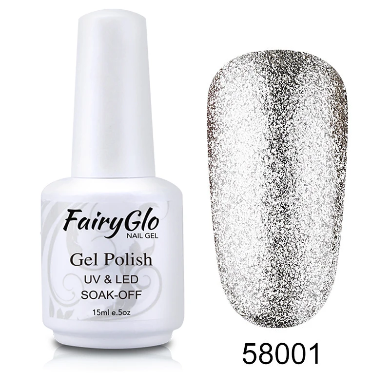 58001 FairyGlo, 15 мл, блестящий гель для ногтей, Платиновый, УФ светодиодный, лампа, Гель-лак для ногтей, длинный, последний, Гель-лак, гибридная краска, геллак, лаковый клей - Цвет: 58001