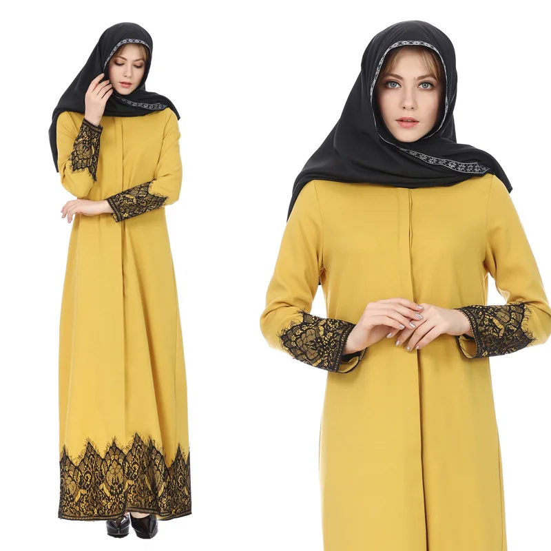 2018 Новая мода вышивка Abaya Дубай мусульманское женское кружевное платье исламский