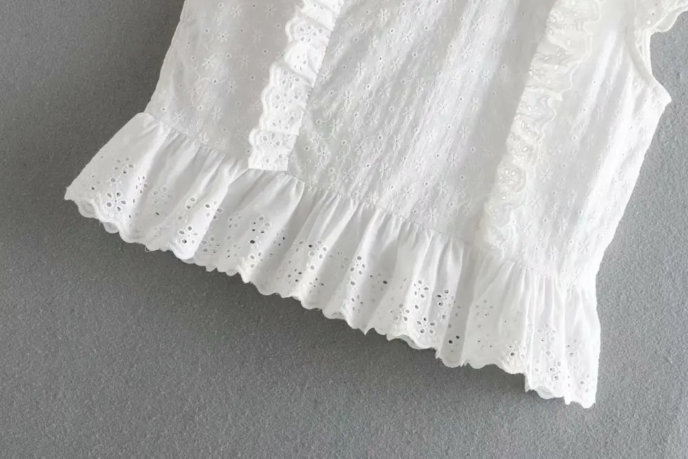2019 za для женщин летние блузки малышек женский деревенский ажурный embroideried Топ