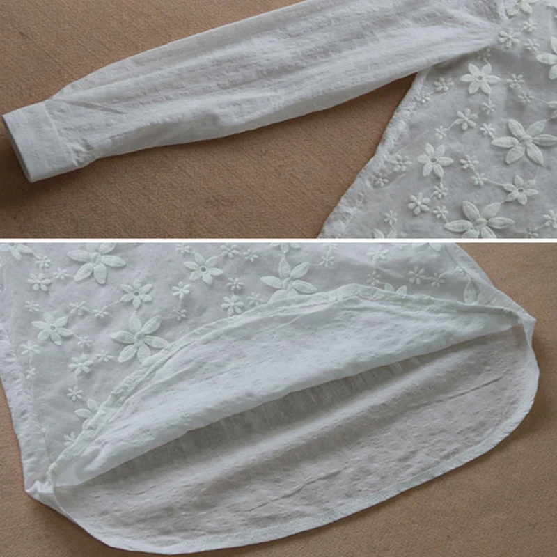 2018 Лето-Осень Для женщин Вышивка Блузка Кружева Топы с длинными рукавами