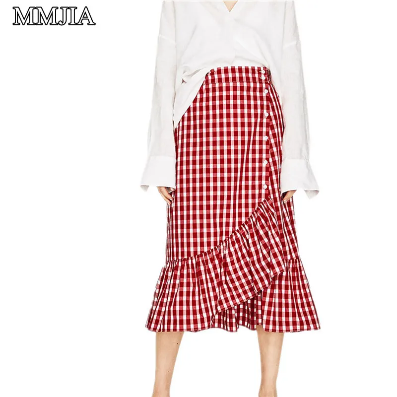 Женский жакет клетчатые юбки с разрезом новая летняя пляжная пуговицами длинная
