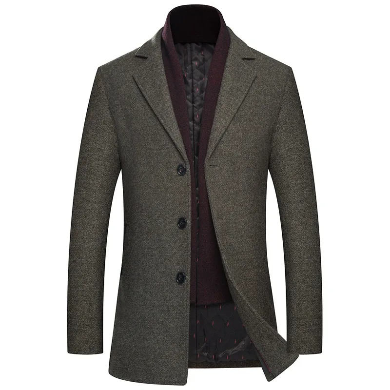 Зимнее шерстяное пальто для мужчин теплое плотное Мужское полупальто из смеси