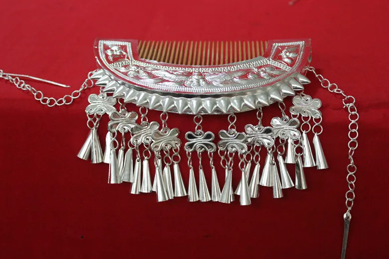 Серебряный головной убор miao аксессуары для танцев hmong Цветочная расческа