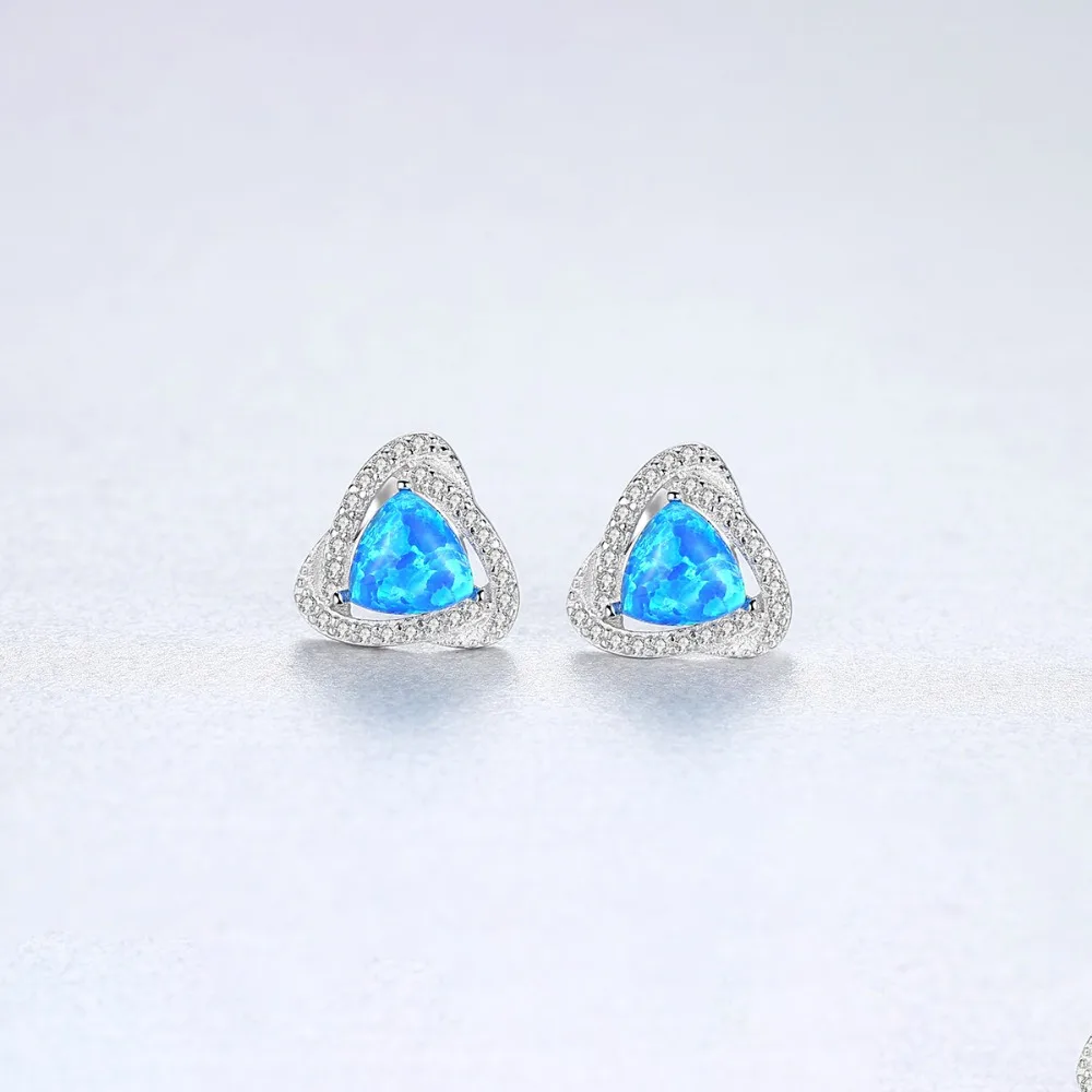 CZCITY 925 Sterling Silver Luxury 6mm Fire Opal Stud Earrings for Women Blue/White/Green Brightly Fine Jewelry Brincos | Украшения и