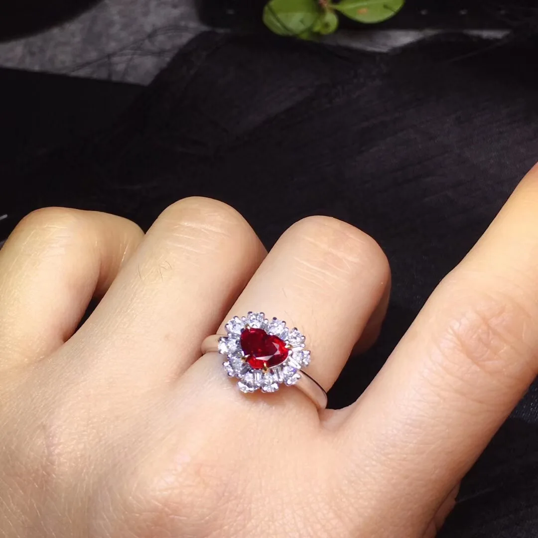 Кольцо с рубином из чистого золота 18 К Настоящее натуральное 1.04ct красный рубин