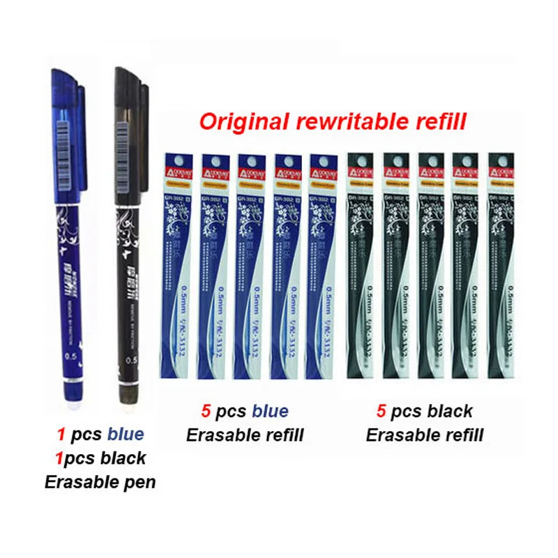 12Pcs/Set Office Gel Pen Erasable Refill Rod Magic 0.5mm Blue Black Ink School Stationery Writing Tool Gift | Канцтовары для офиса