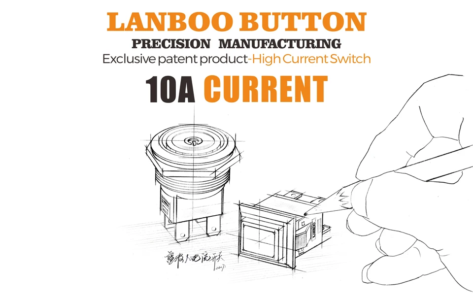 LANBOO производитель 16 мм 12V110V 24V 220V Светодиодный светильник с высоким током 10A мощный фиксатор мгновенный самоблокирующийся кнопочный переключатель
