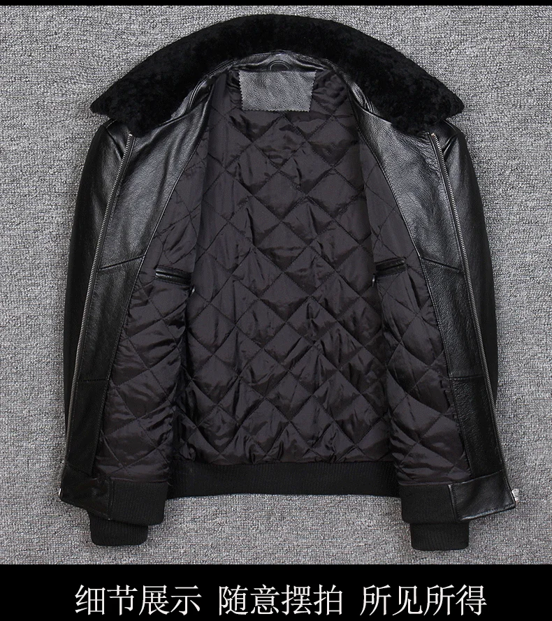 AYUNSUE Genuine Leather Jacket Men Autumn Winter Sheepskin Coat Pilot Bomber Jacket Wool Collar Short Real Leather 818 KJ1338