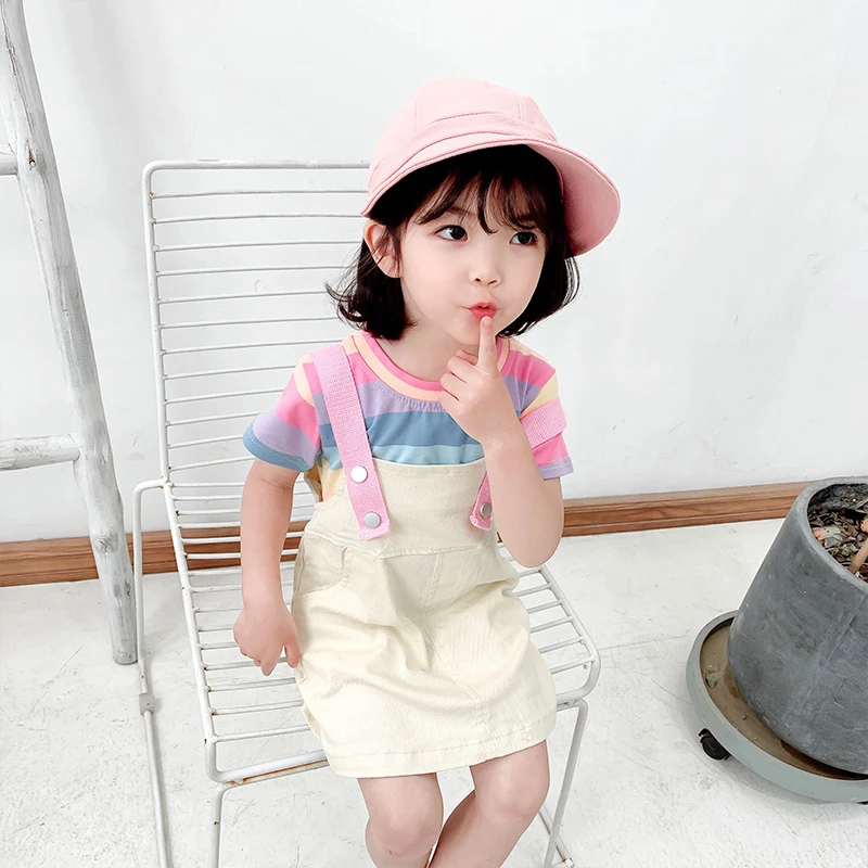 Cute Rainbow Strap Dress For Little Girls Summer Casual Wear Set Birthday Party Kids Halloween Costumes Baby 2-6 Years | Детская одежда