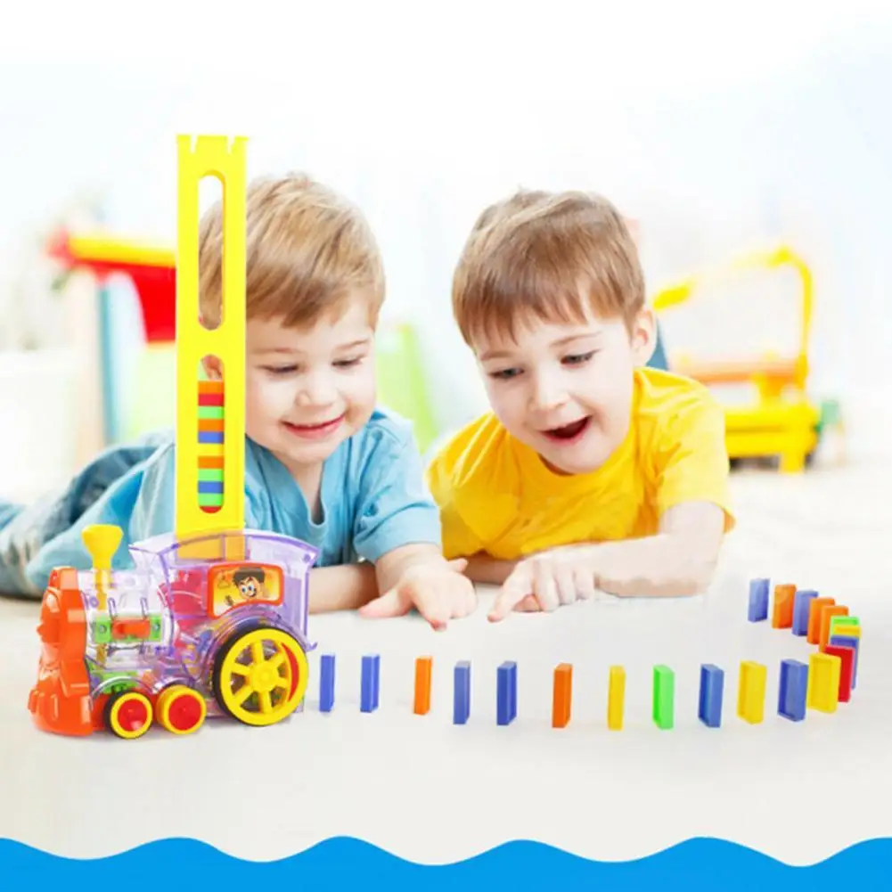 

Multicolored Domino Train Toy Set Rally Electric Model With Light And Sound