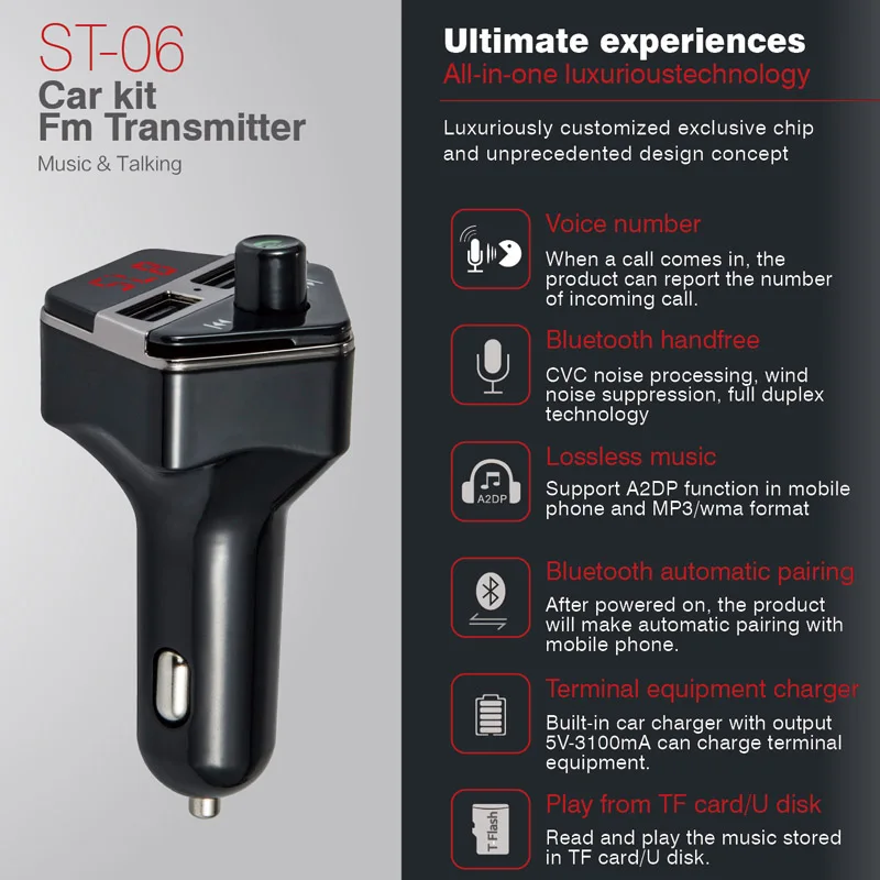 Передатчик FM Bluetooth Handsfree автомобильный комплект Автомобильный mp3 плеер Transmisor FM модулятор двойной USB порт 2.1A+ 1A быстрое зарядное устройство выход