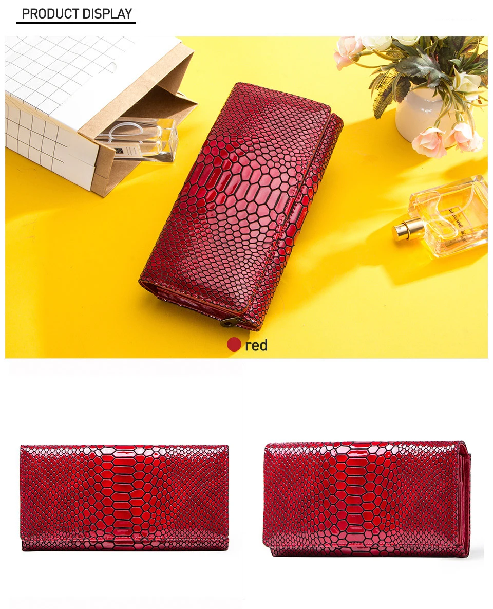 Doyutigbusiness Стиль Для женщин красного цвета из натуральной коровьей кожи большие кожаные бумажники с тиснением под крокодиловую кожу; модные Стандартный монет Кошельки A216