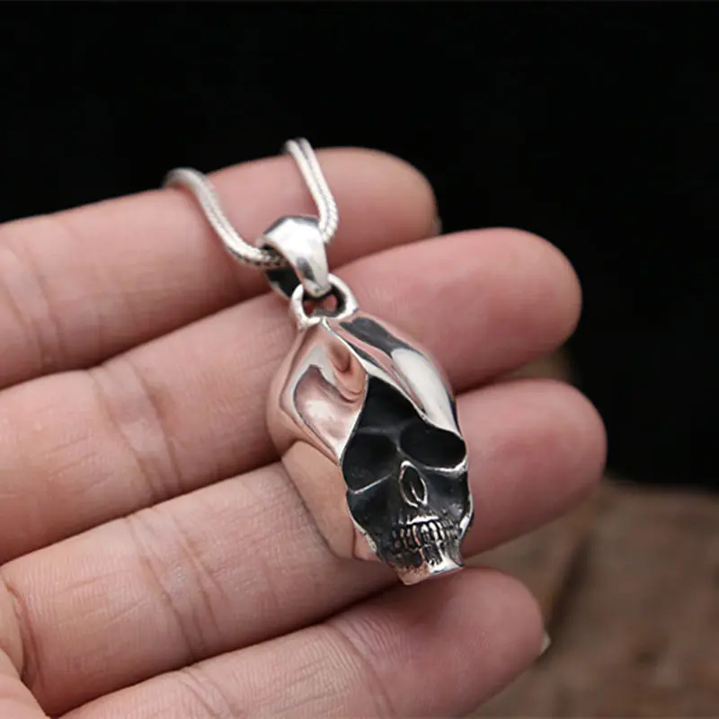 

16.7g Solid Silver 925 Gothic Punk Skull Pendant For Necklace Men Antique 925 Sterling Silver Fashion Men Jewelry Accessory Gift