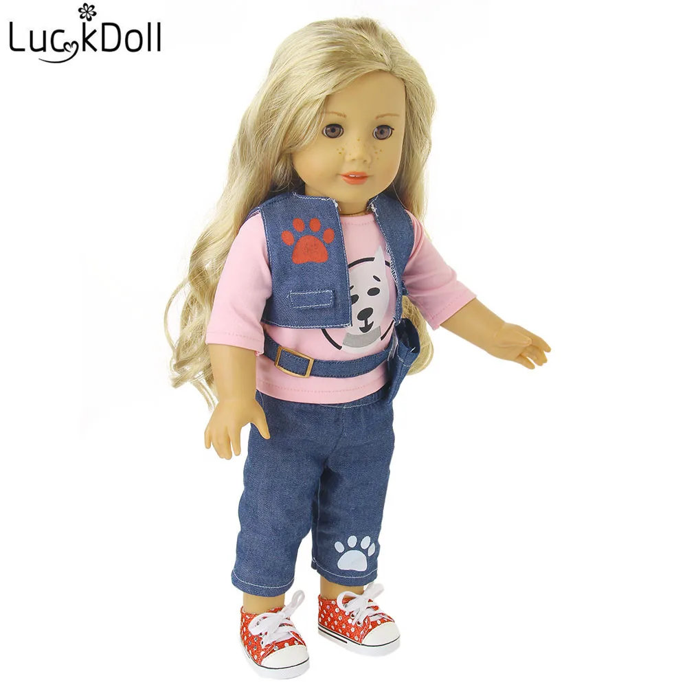 LUCKDOLL 4 шт. модный жилет+ сумка+ длинный рукав+ джинсы для куклы 18 дюймов или 43 см аксессуары для куклы