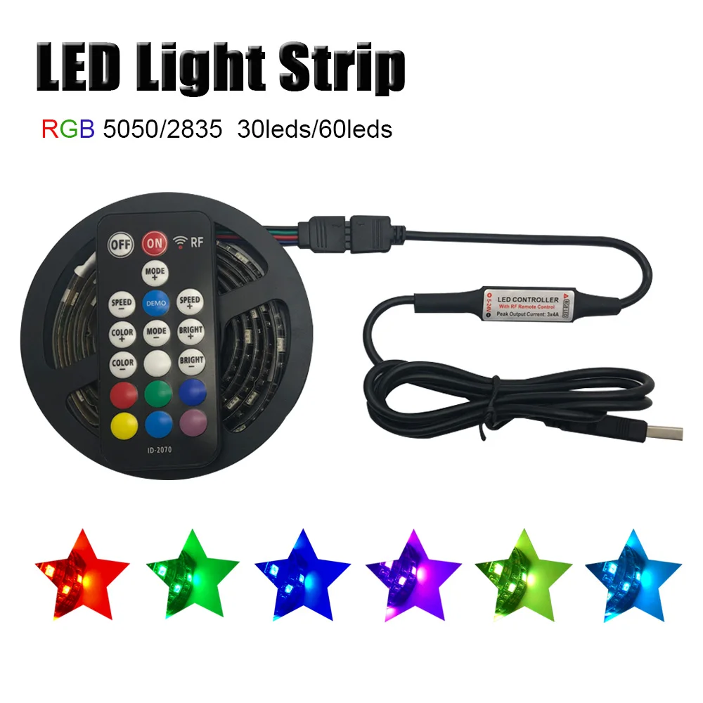 2835 60 светодиодов 5 в Светодиодная лента RGB 5050 30 18Key RF пульт дистанционного